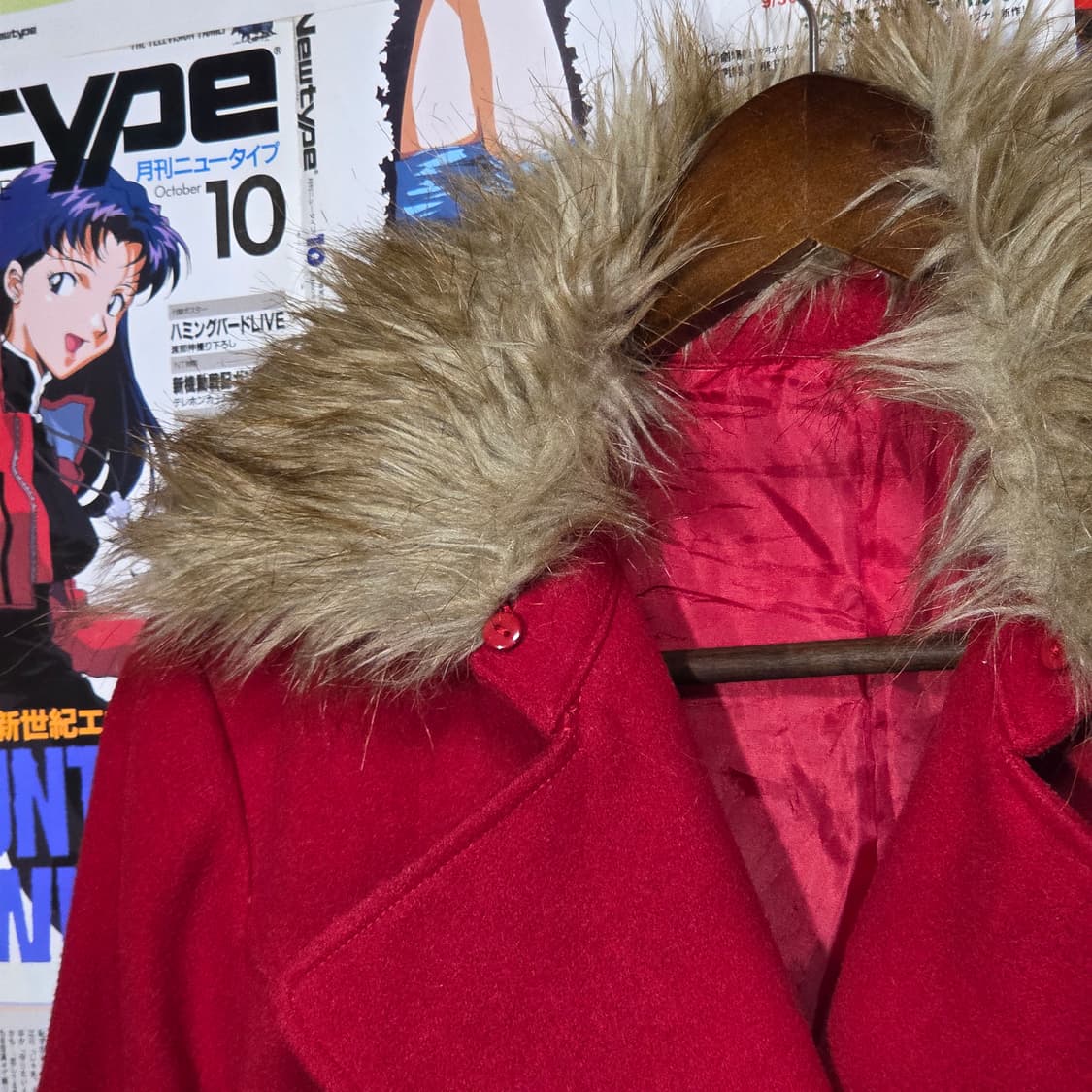 JPN 빈티지 갸루 레드 퍼 더블 코트 상품이미지3