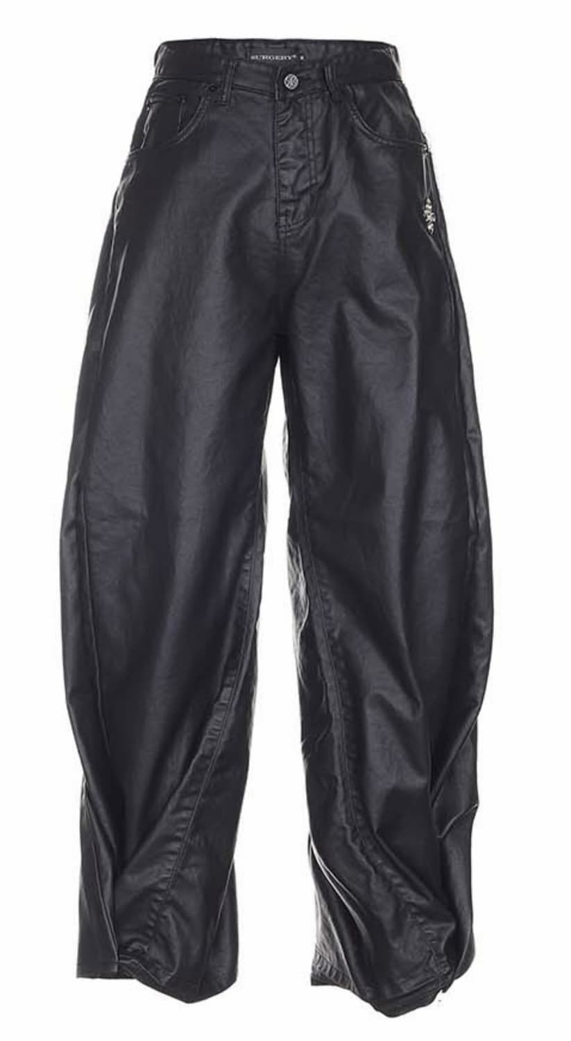 [S] 써저리 더블 폴딩 오버 와이드 배기 진 코팅드 블랙 상품이미지1