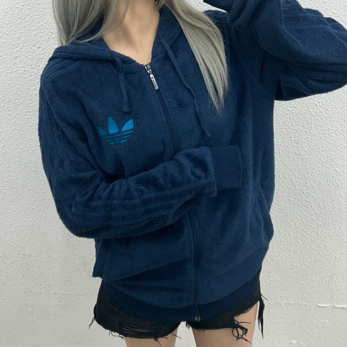 아디다스 블루 파이어버드 네이비 후리스 후드집업 110 상품이미지2