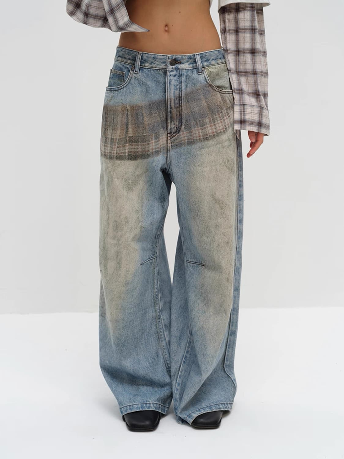 SQUARE CIRCLE 체크 프린트 데님 팬츠 상품이미지2