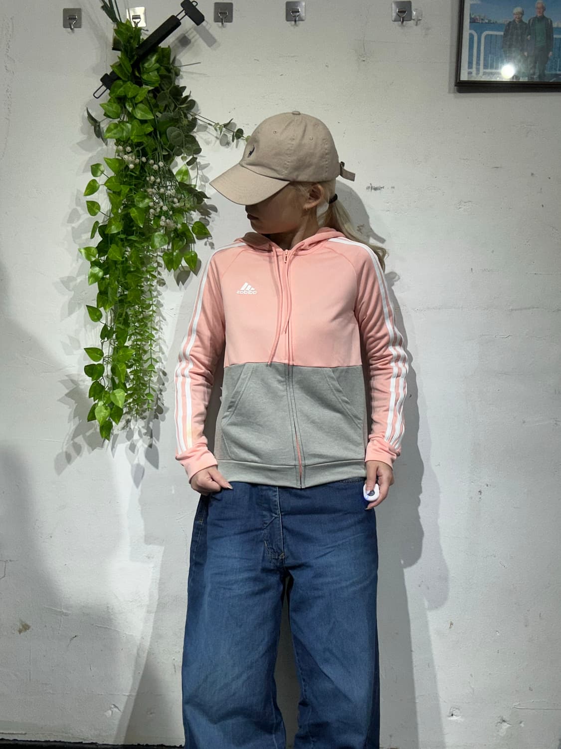 아디다스 핑크 그레이 후드집업 딱붙핏 트랙탑 져지 M 상품이미지2