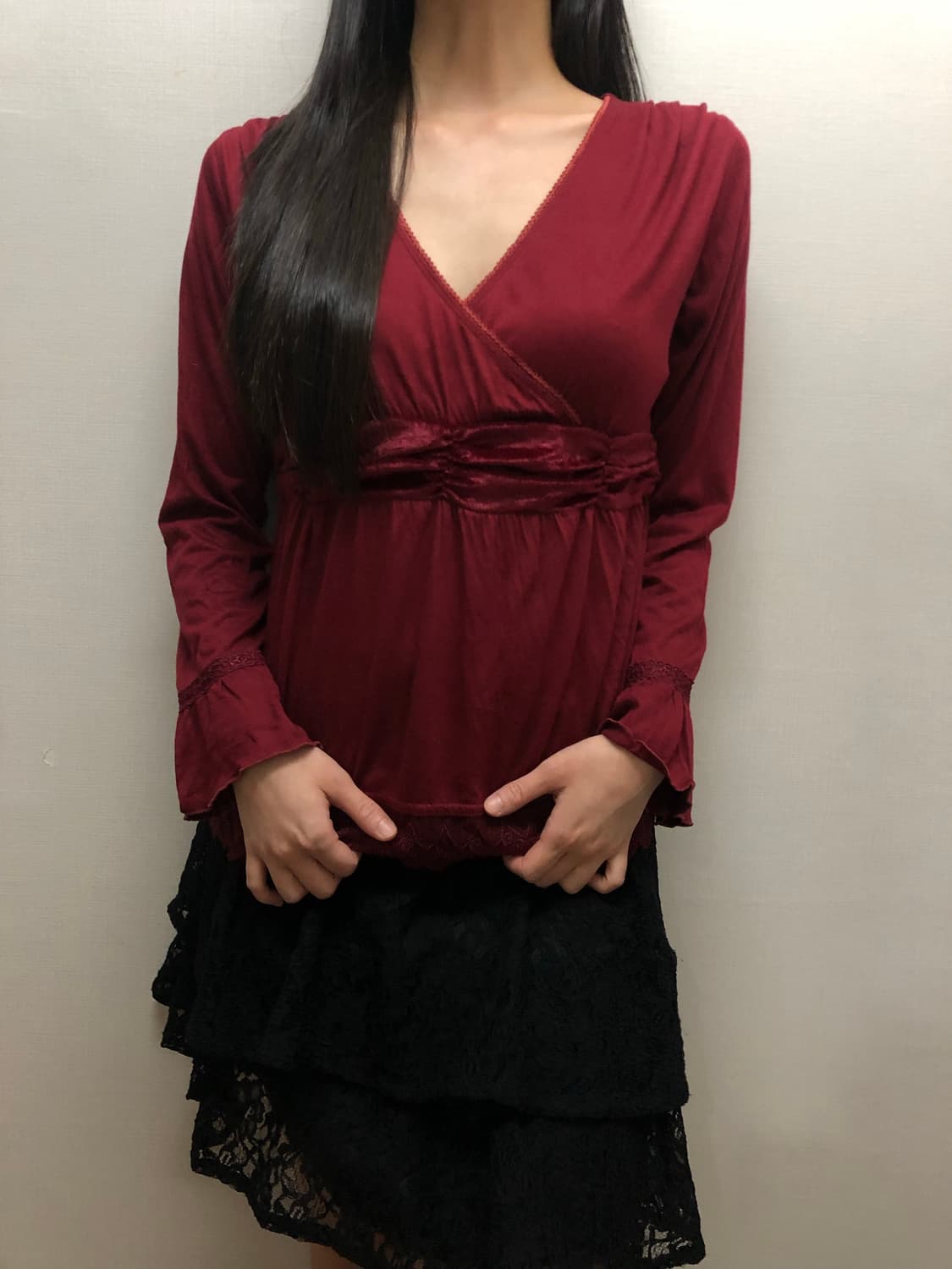 빈티지 레드 레이스 탑 상품이미지3