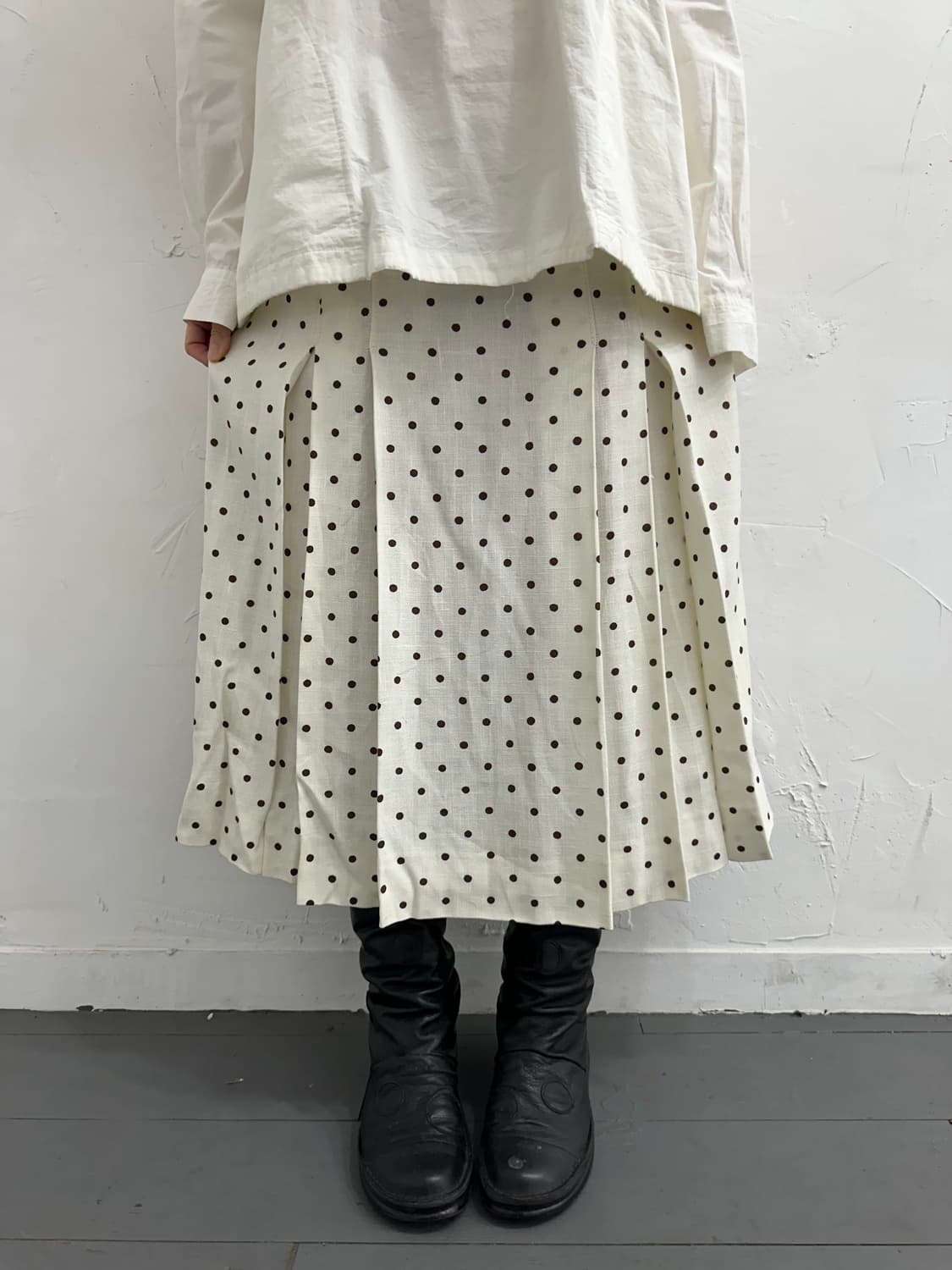 brown dot pleats skirt 상품이미지2