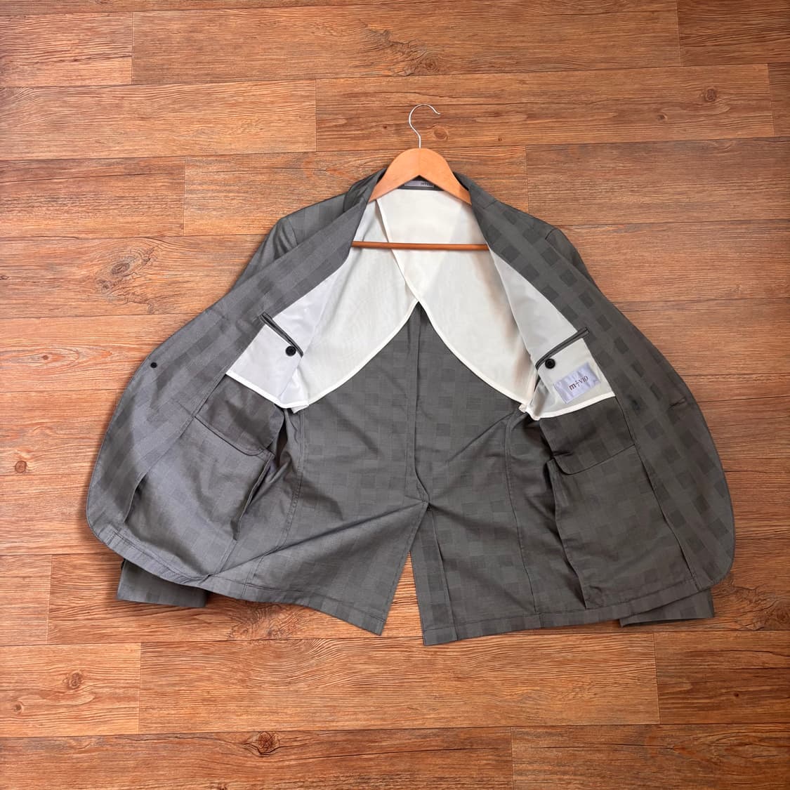 엠비오 슬림핏 XS 캐주얼 콤비 자켓 원버튼 그레이 체크 상품이미지8