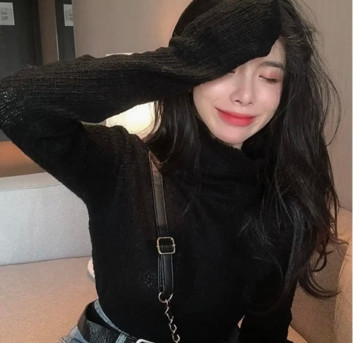 하이넥 터틀 폴라 시스루 니트탑 (블랙,검정) 상품이미지10