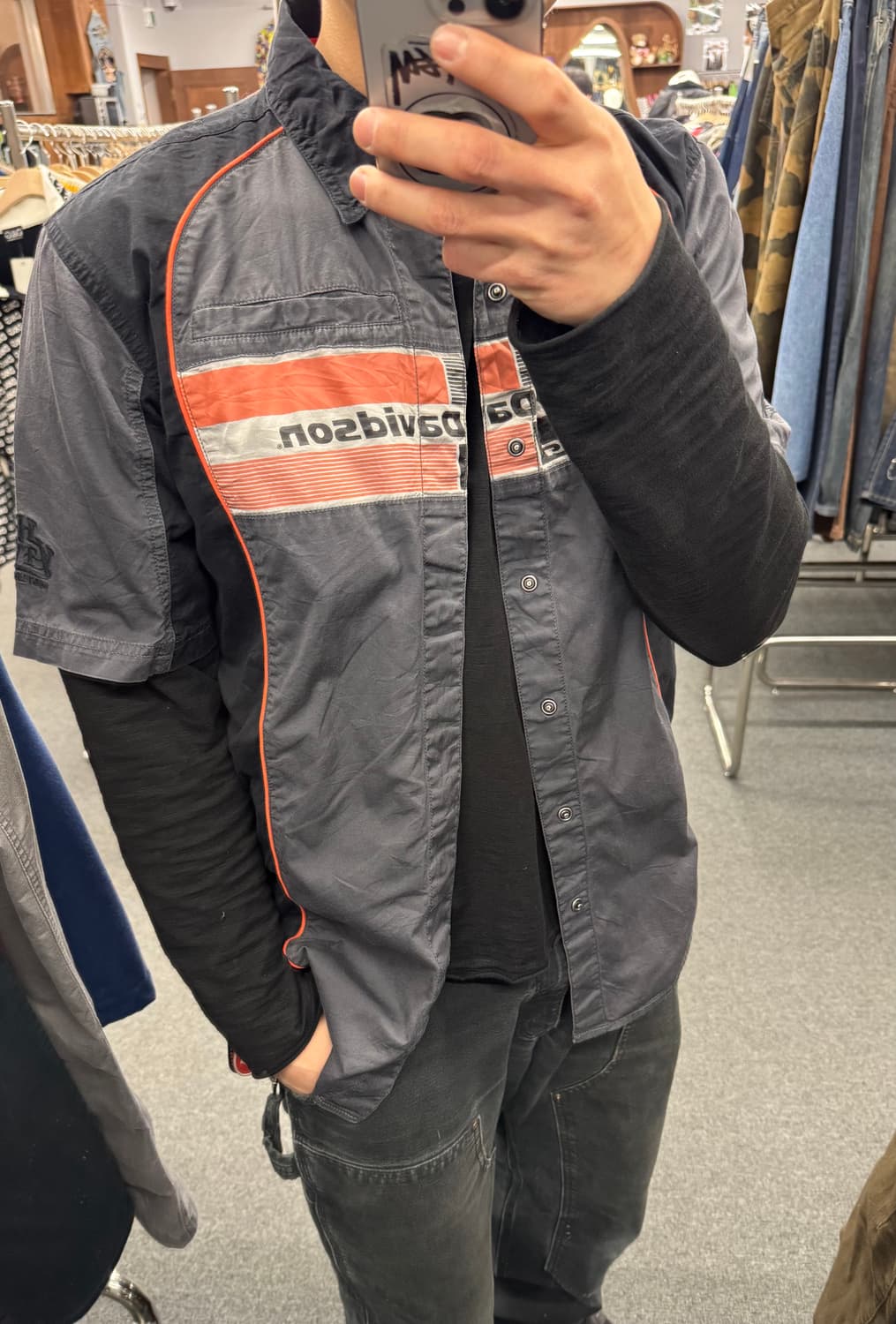 M)할리데이비슨 빈티지 패치 레이싱 반팔셔츠 상품이미지1