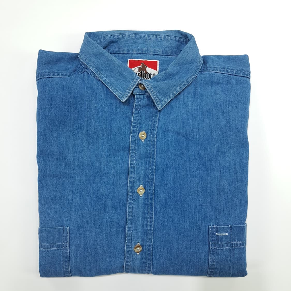Co825 XL 말보로 클래식 90s USA 중청 데님 긴팔 워크 셔츠 상품이미지7