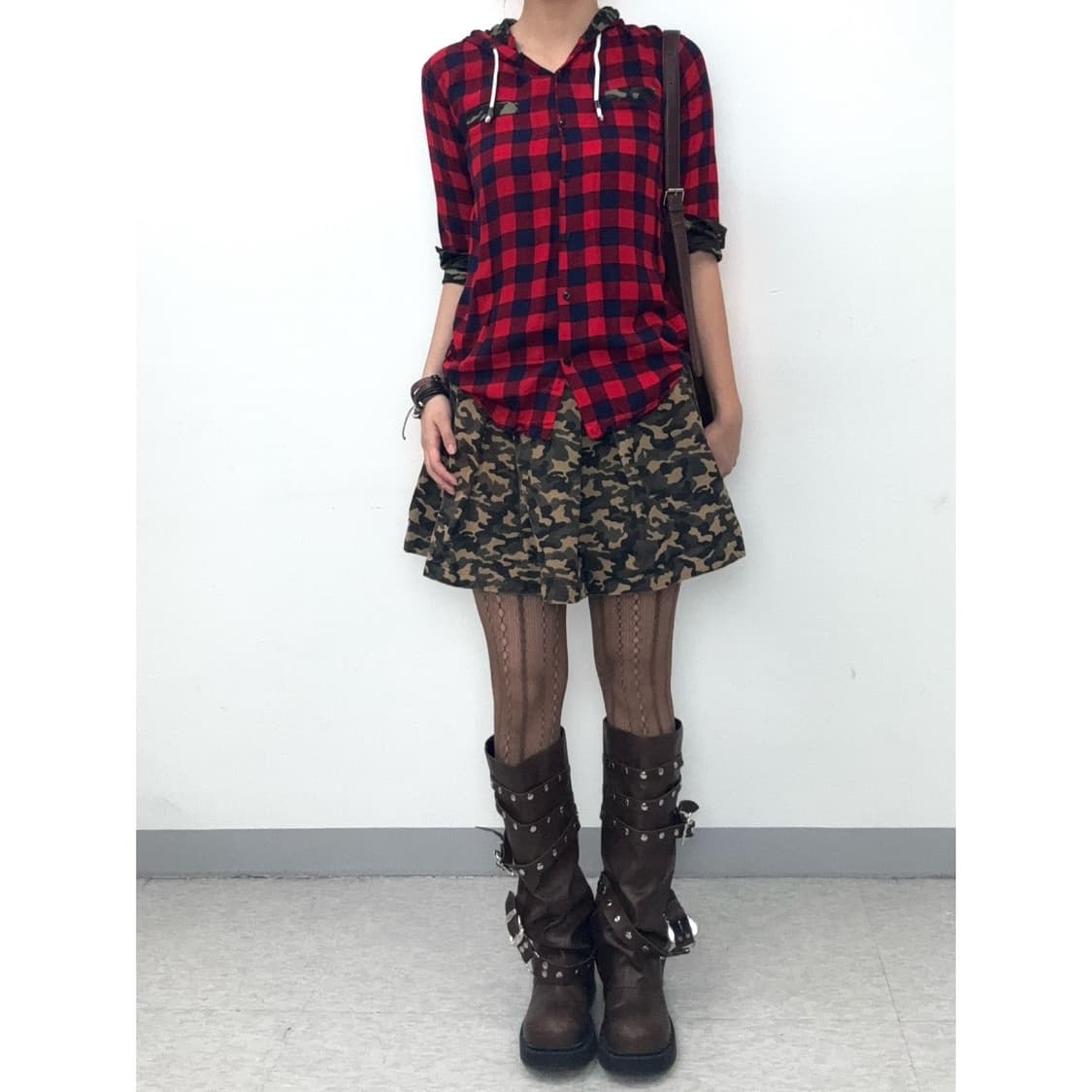 빈티지 체크 카모 후드 셔츠 y2k 상품이미지2
