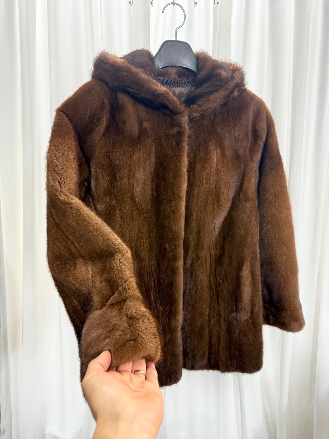 Hooded mink coat (brown) 상품이미지2