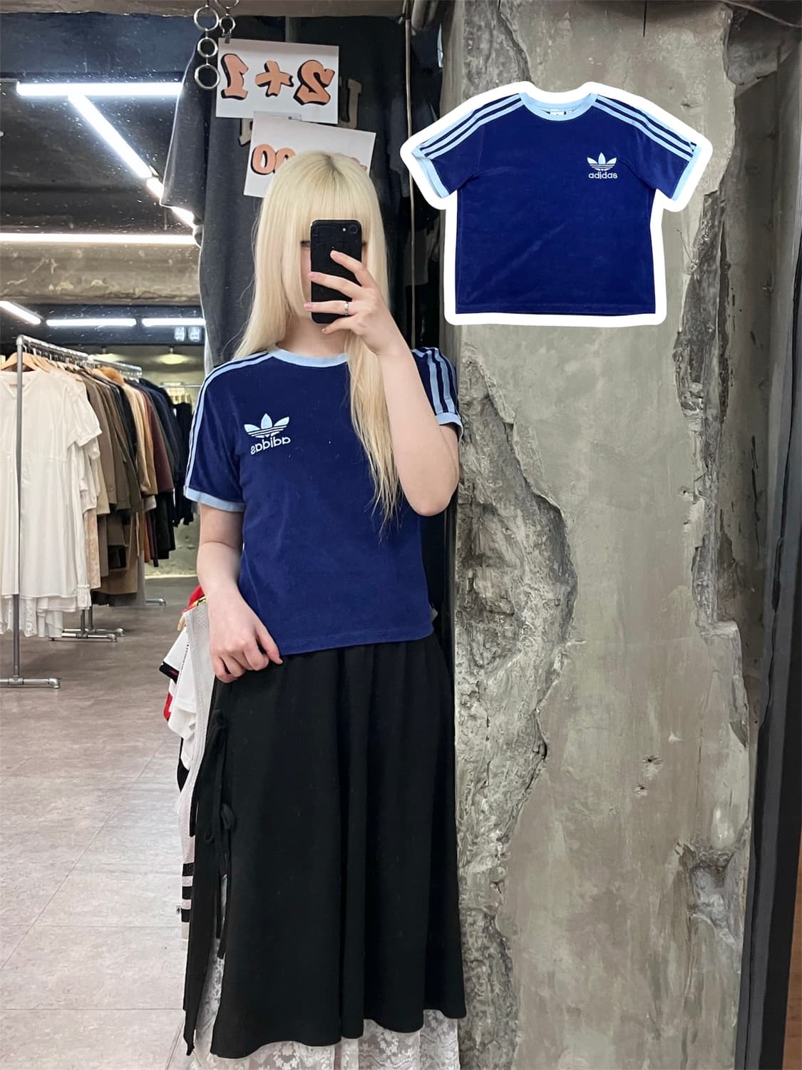 아디다스 자수 로고 크롭 반팔 티셔츠 네이비 XS #csz3985 상품이미지1