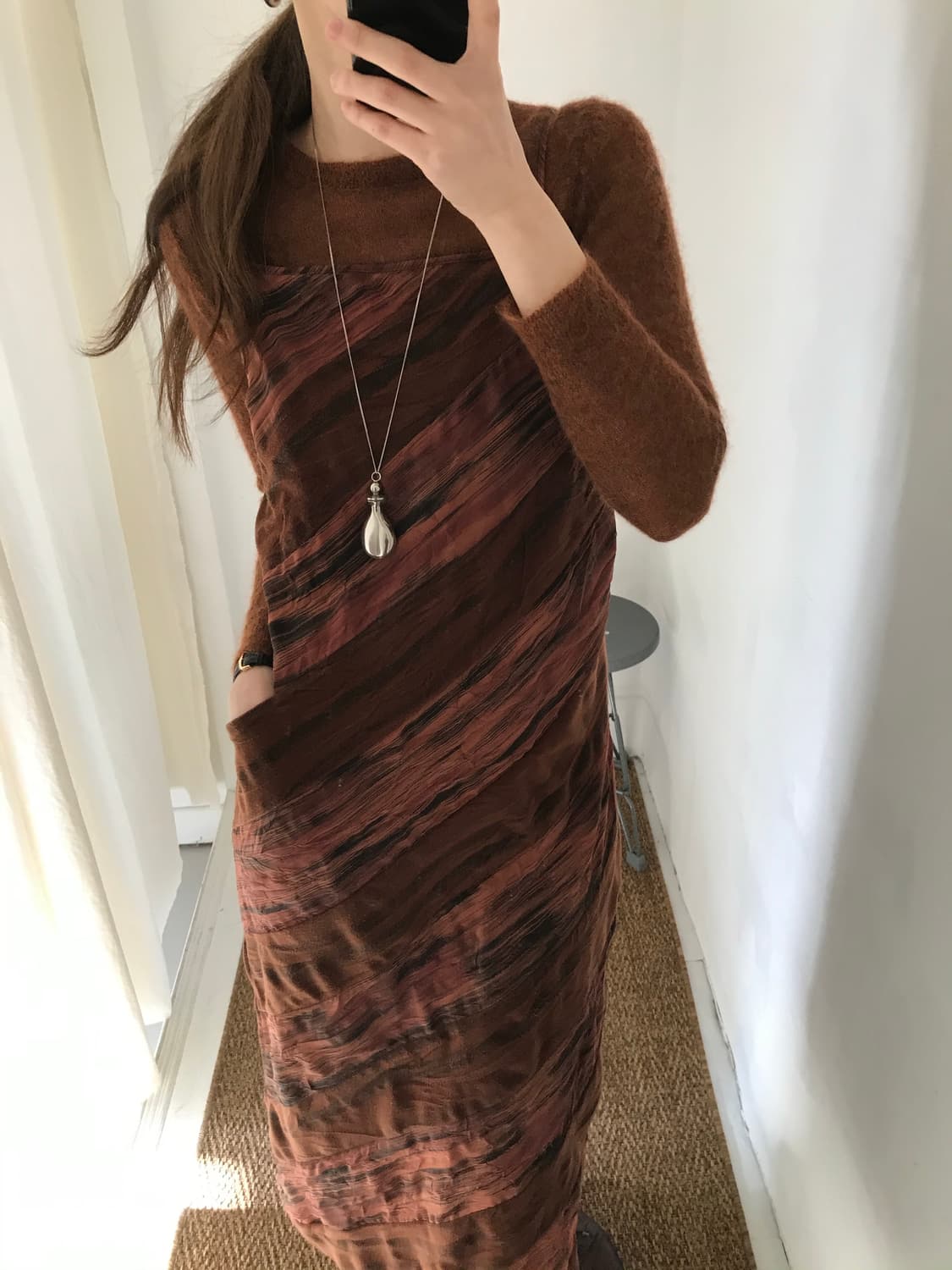 brown pattern dress 상품이미지2