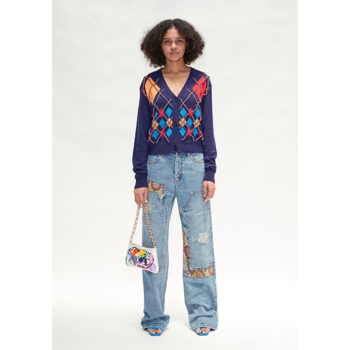 앤더슨벨 플로럴 패치워크 더블니 카펜터 데님 팬츠 상품이미지2