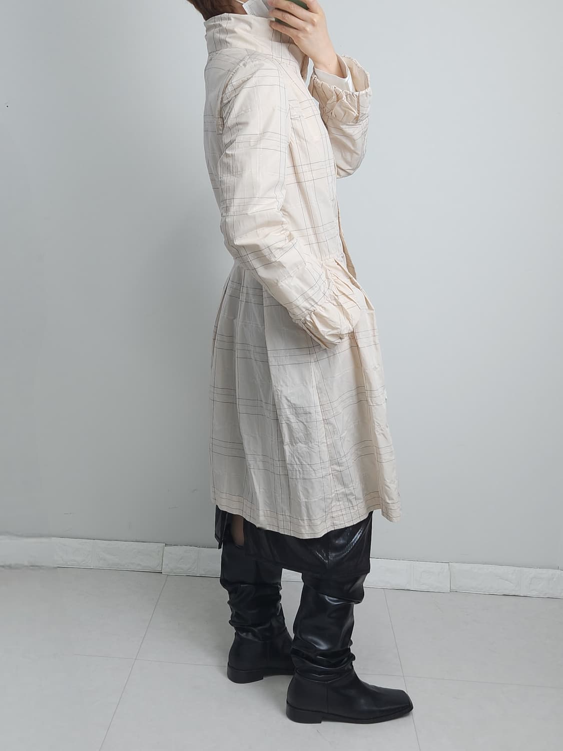 (Hiroko Bis)체크 스티치 롱 자켓 상품이미지3