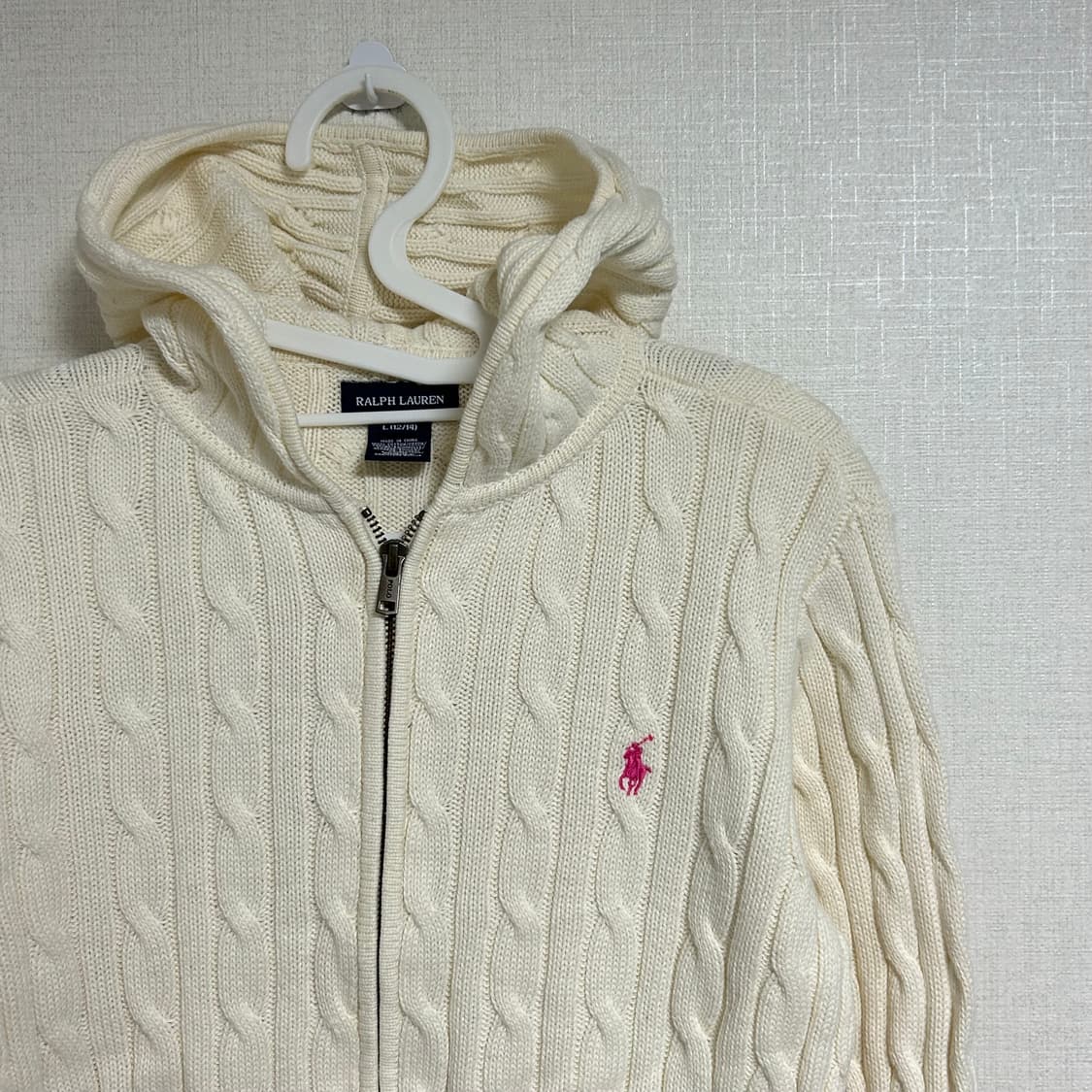 폴로 랄프로렌 꽈배기 니트 후드집업 아이보리 화이트 크림 상품이미지4