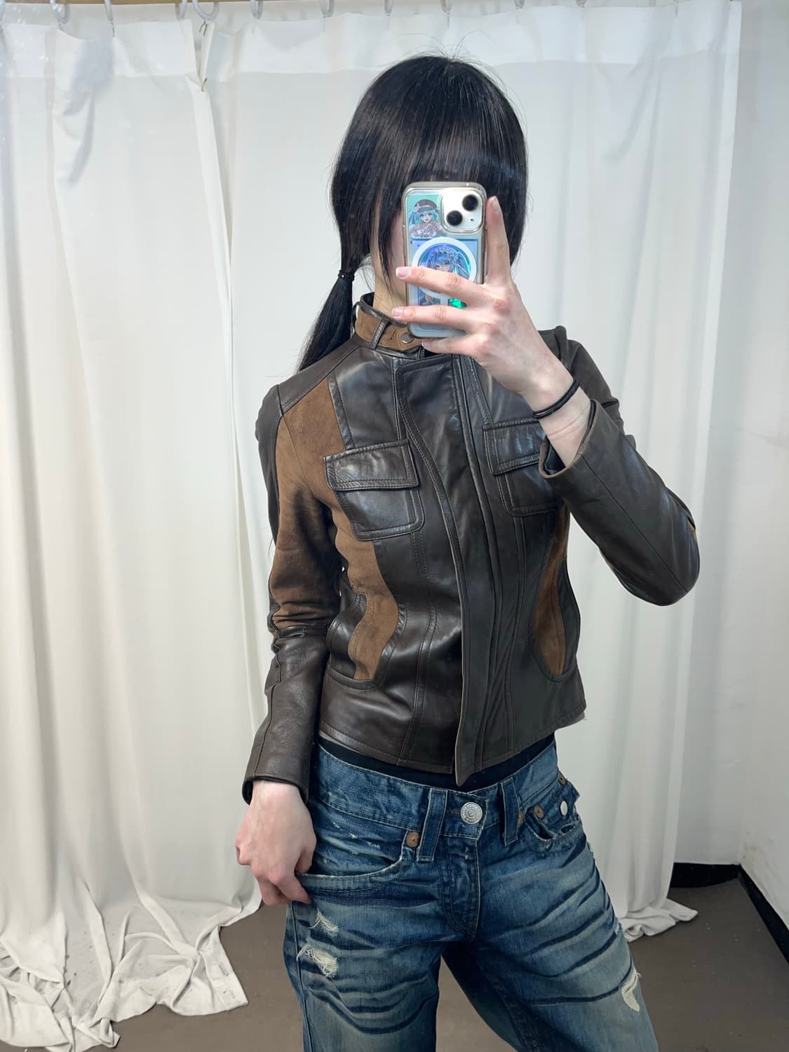 Y2K 브라운 레더 자켓 상품이미지8