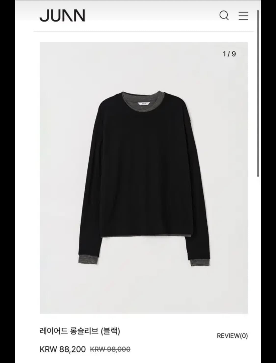 주앙옴므 레이어드 롱슬리브 블랙 M 상품이미지1