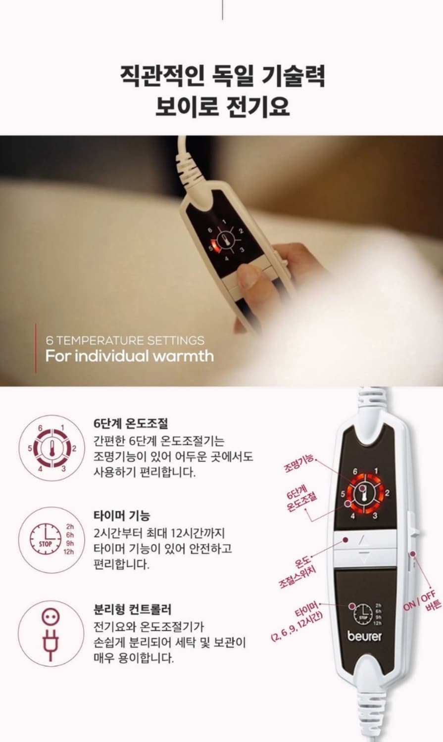 보이로 전기요 허스키 토프/다크 전자파없는 전기매트 온열매트 1인용 48 상품이미지4