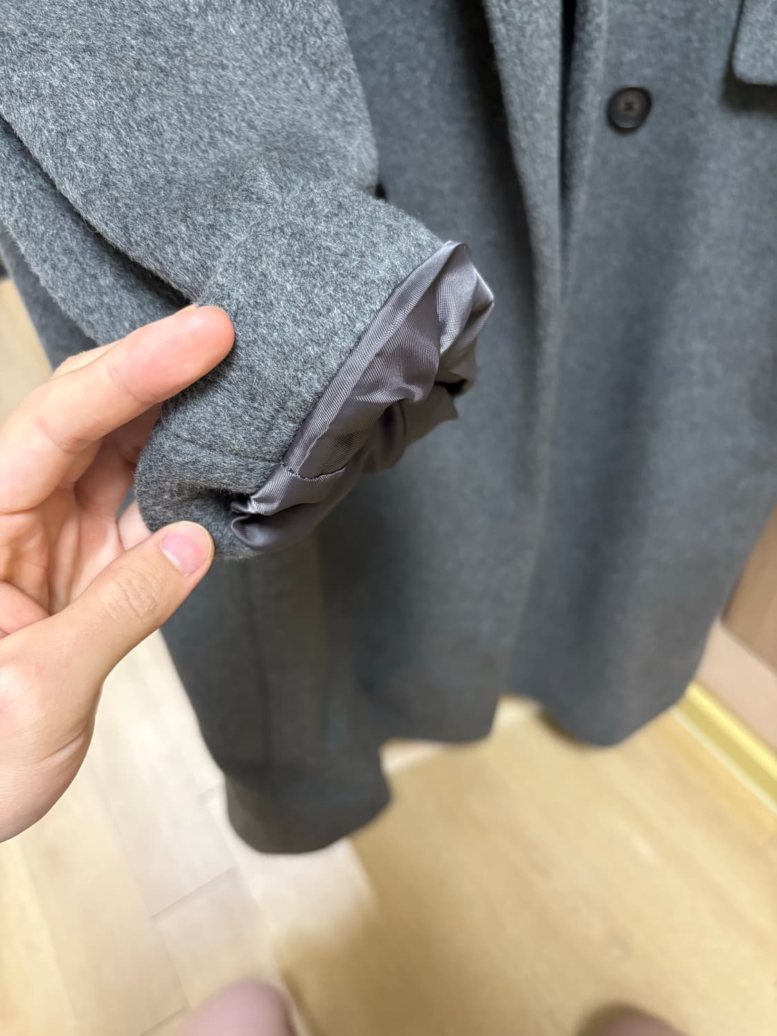 무신사스탠다드 캐시미어 블렌드 대디 숄더 더블 롱 코트 미디엄그레이 XL 상품이미지3