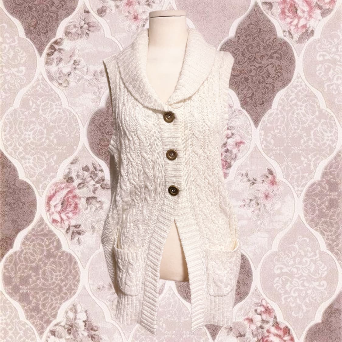 (이체시에눌)써니 빌리지 일본 모리 화이트 카라 금장 단추 베스트 가디건 상품이미지1