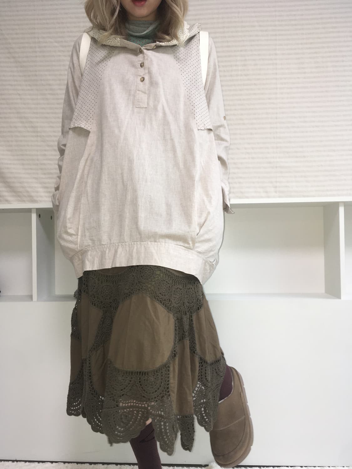 jpn vintage khaki crochet long skirt 상품이미지4