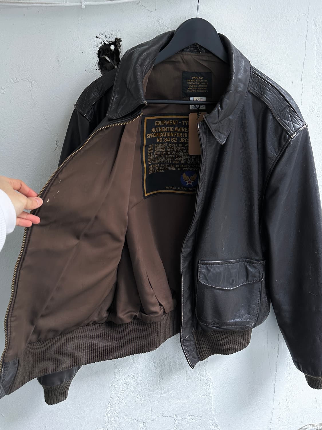 80's USA Made 아비렉스 A2 레더 봄버 자켓 고트스킨 상품이미지8