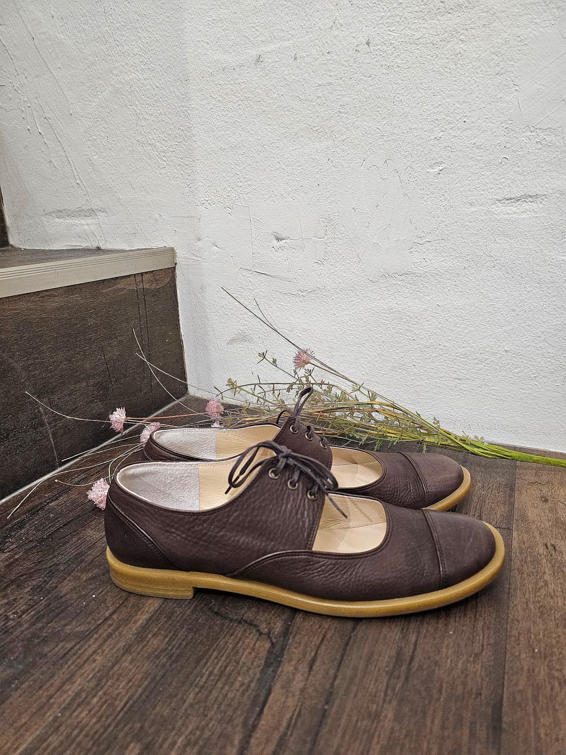 Chochotte 브라운 레더 레이스업 메리제인 슈즈(좁은발볼) 상품이미지7