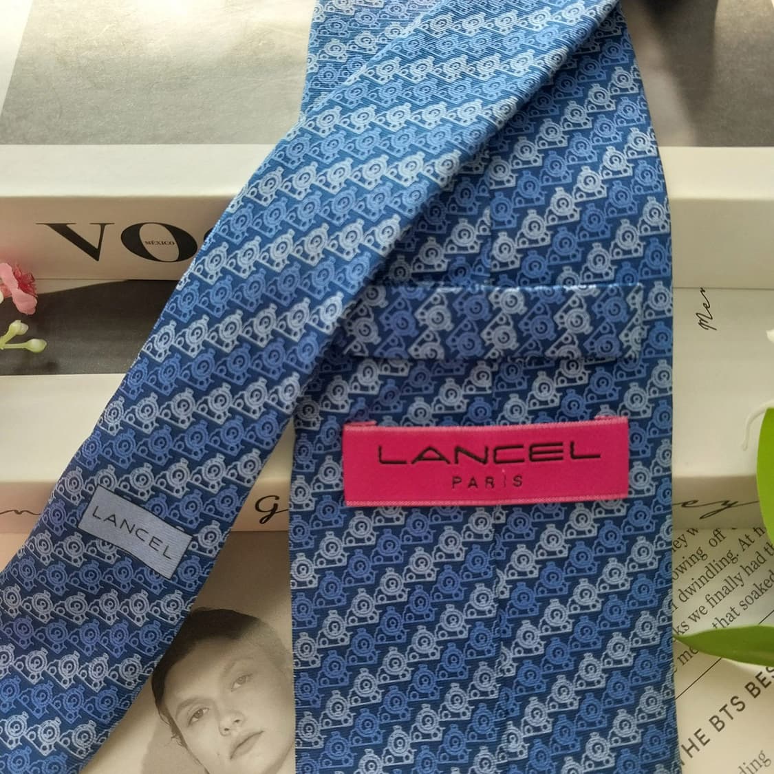 란셀 실크 블루 올오버 패턴 넥타이 8.8cm A+등급 K1893 상품이미지6