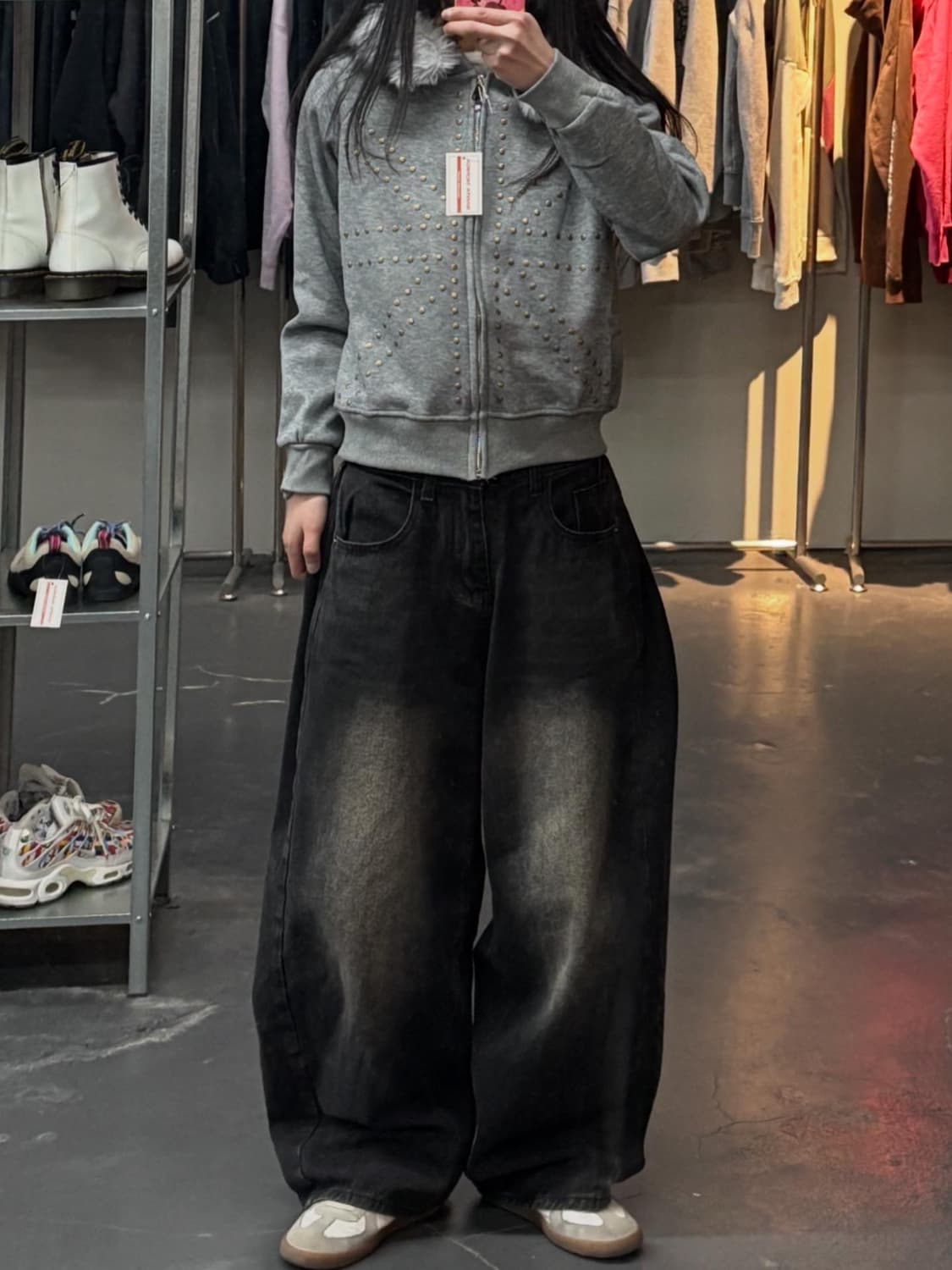 빈티지 금장 포인트 y2k 그레이 퍼 후드집업 ( 퍼 탈부착 가능) A3 상품이미지1