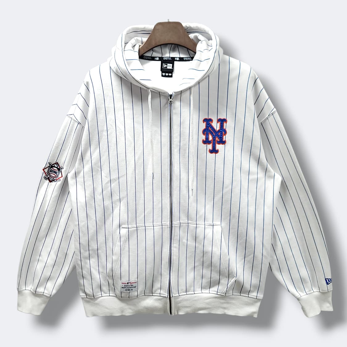[105/XL] 뉴에라 화이트 MLB 뉴욕메츠 스트라이프 후드집업 상품이미지1