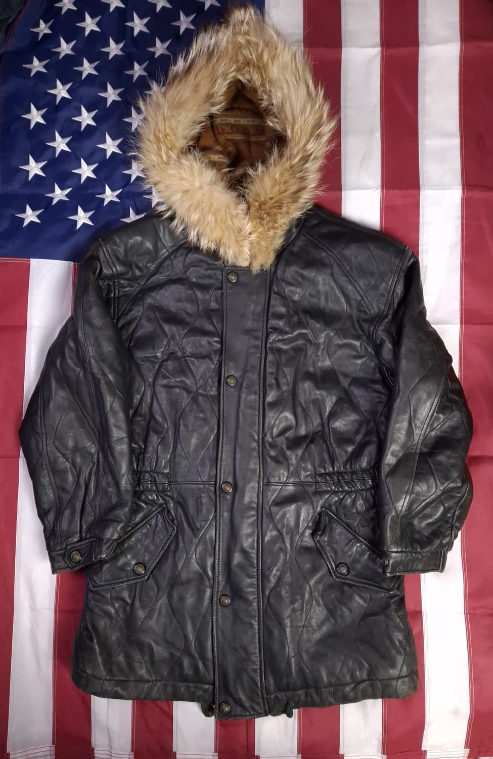 90's 일본판 빈티지 리얼레더 후드퍼 파카 상품이미지1