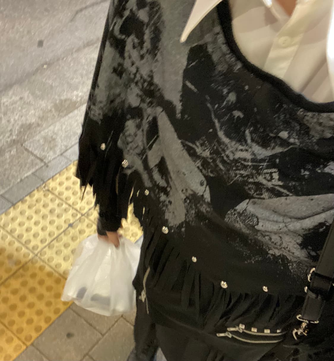 (착샷0) 해골 프린팅 판초 레이어드 티셔츠 고스펑크 펑크룩 상품이미지3