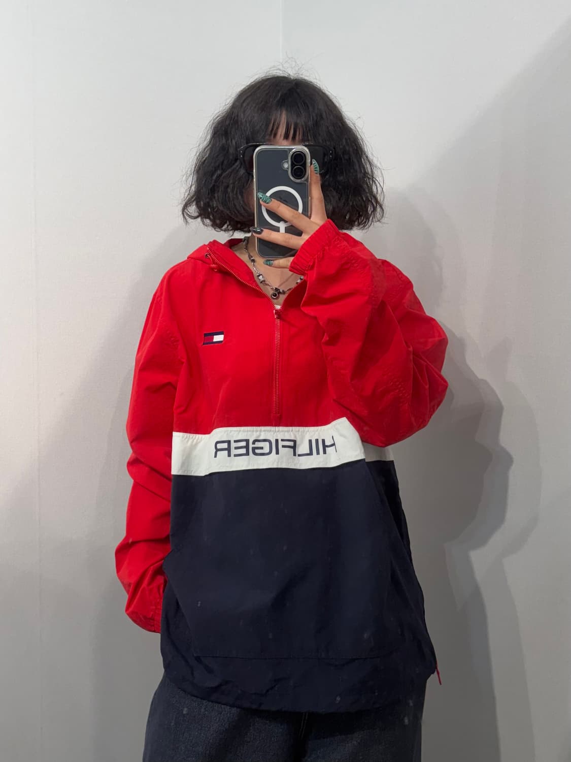 L 타미힐피거 컬러블록 아노락 바람막이 레드 상품이미지1