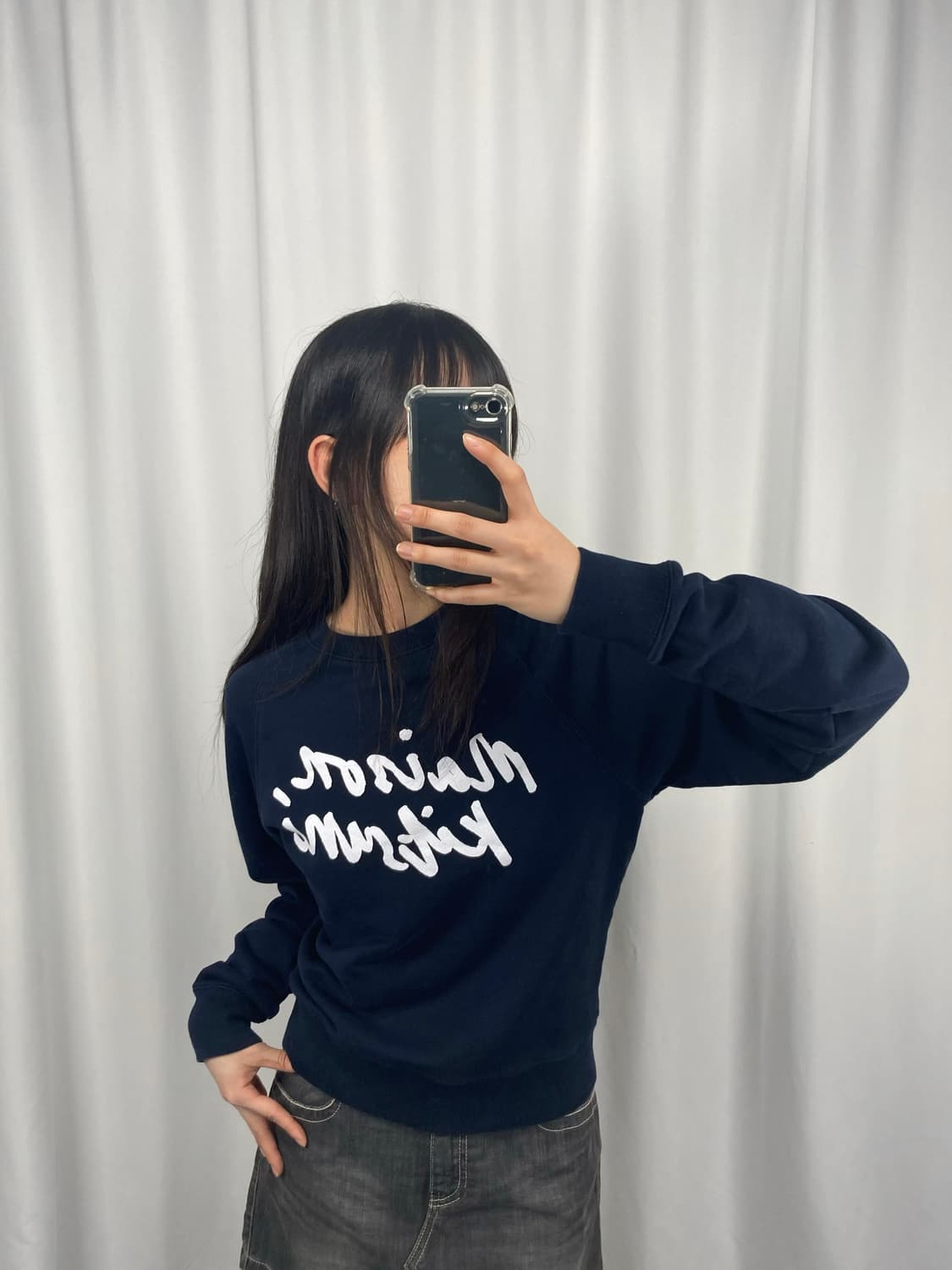 메종키츠네 네이비 핸드라이팅 맨투맨 상품이미지2