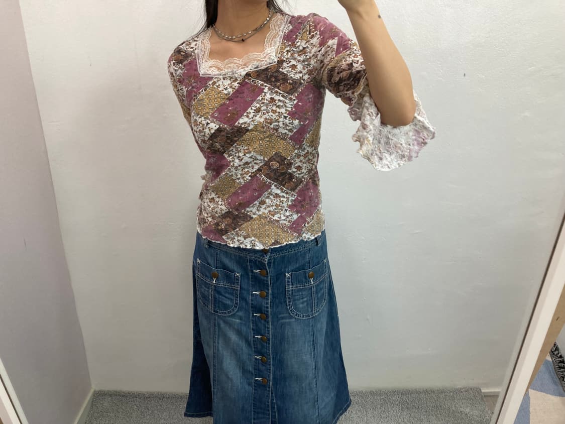 플라워 패치워크 레이스 7부티셔츠 상품이미지3