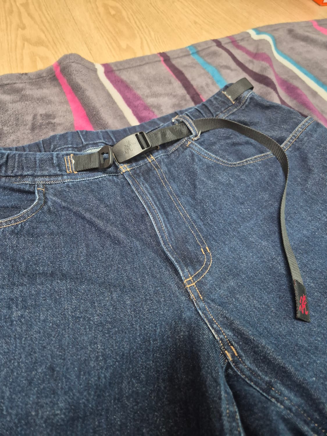 (34~38)그라미치 락 슬라이드 와이드 데님 다크 인디고 상품이미지4