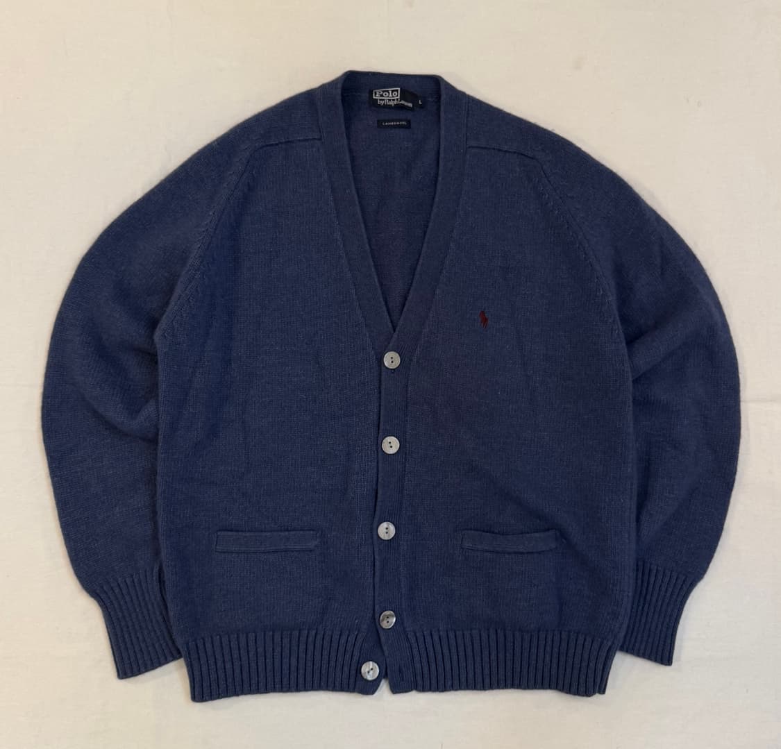 90s 폴로 랄프로랜 램스울 자개단추 가디건 네이비 블루 상품이미지1