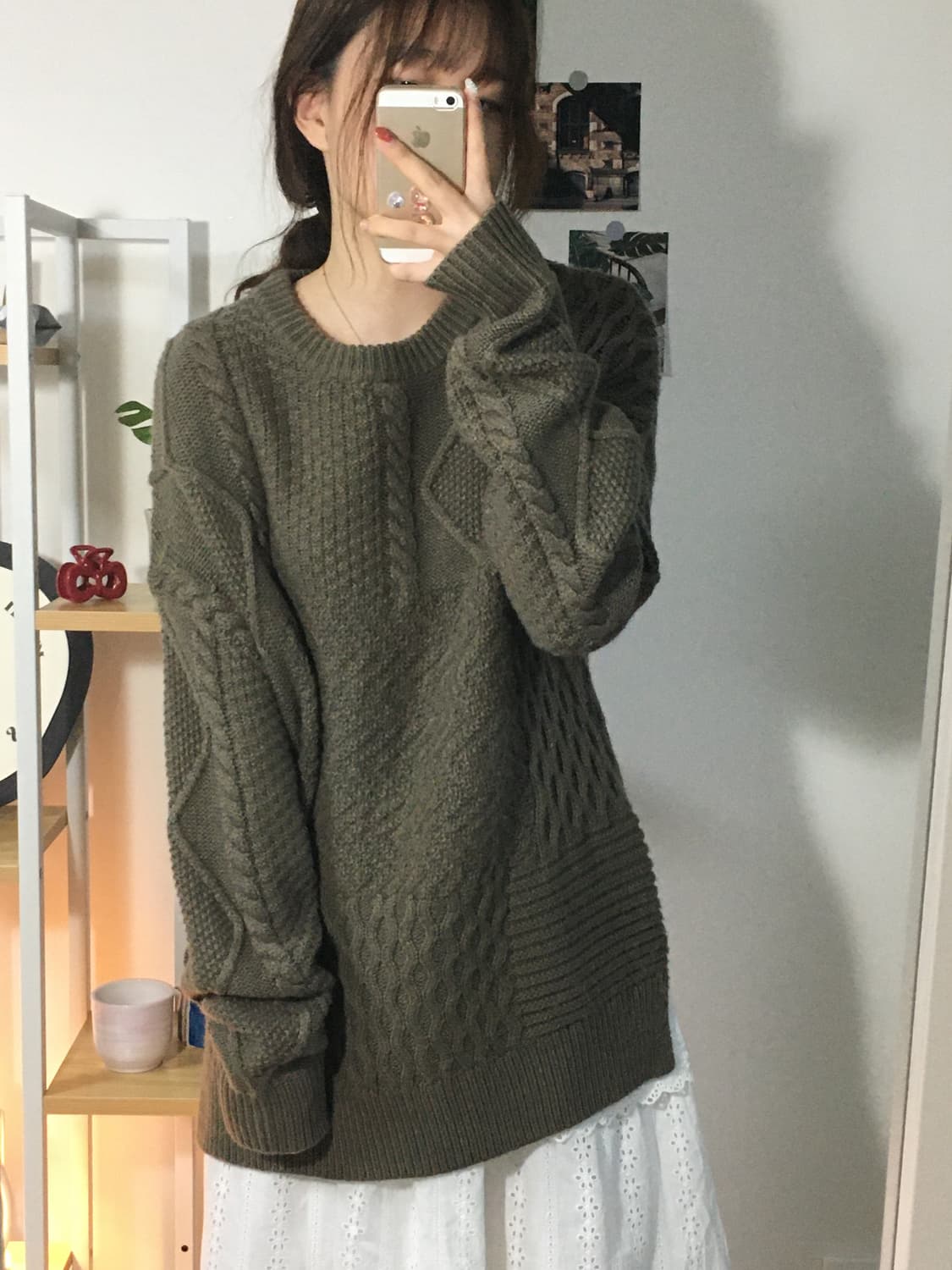 아메리칸홀릭 카키브라운 케이블니트 상품이미지2