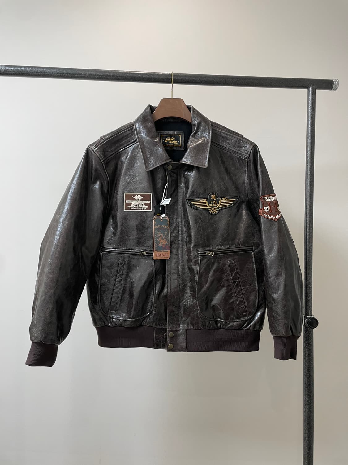 (107~) Halei Leather 소가죽 패치 플라이트 자켓 상품이미지1