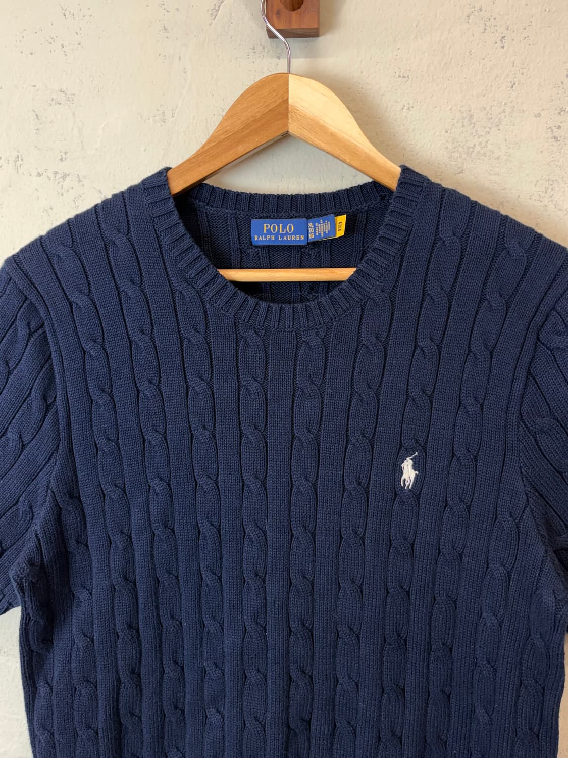 폴로랄프로렌 큐알 정품 인증 케이블 반팔 니트 네이비 상품이미지5