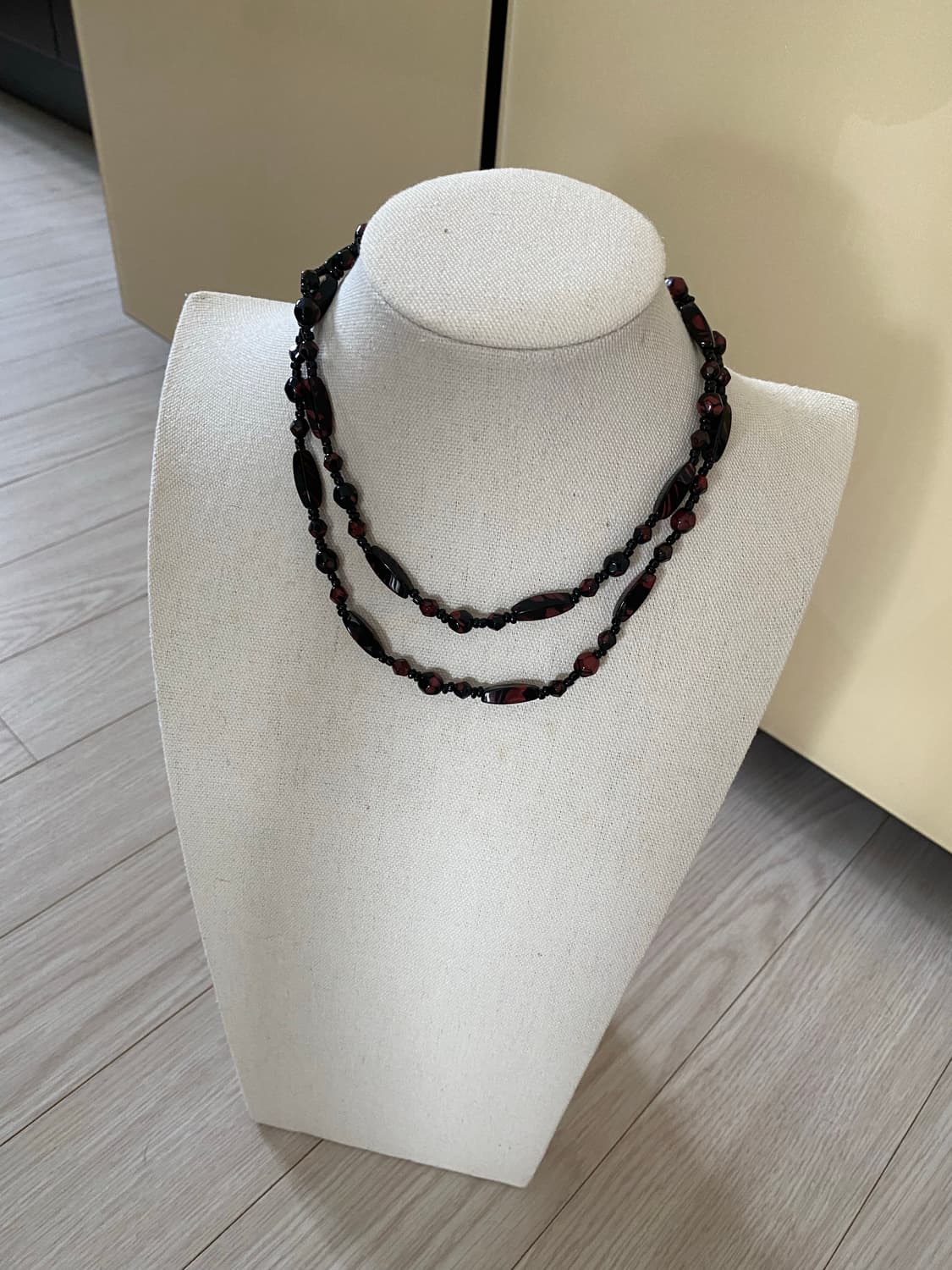 일본수입 레드 블랙 믹스 비즈 롱 목걸이 해 상품이미지4