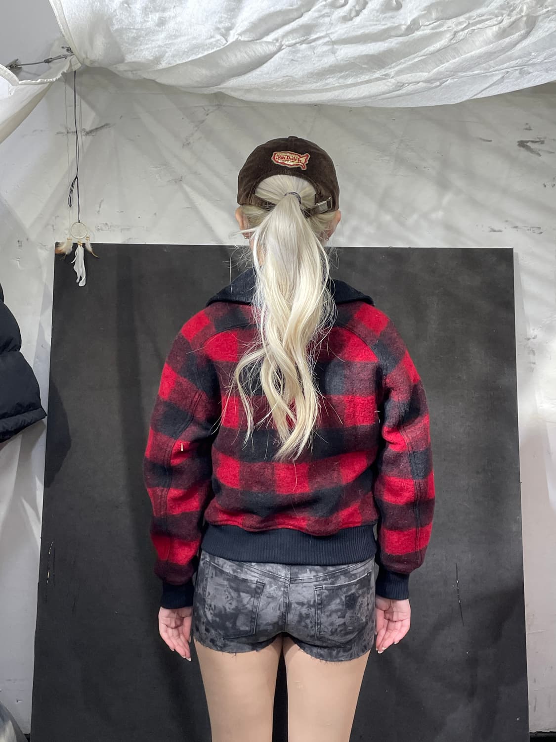 디젤 아카이브 타탄 체크 블루종 크롭 자켓 S 상품이미지5