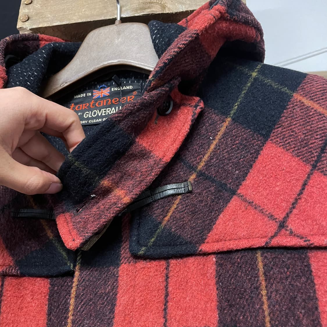 70s 글로버올 GLOVERALL 체크 패턴 후드 더플 코트 떡복이 코트 상품이미지5