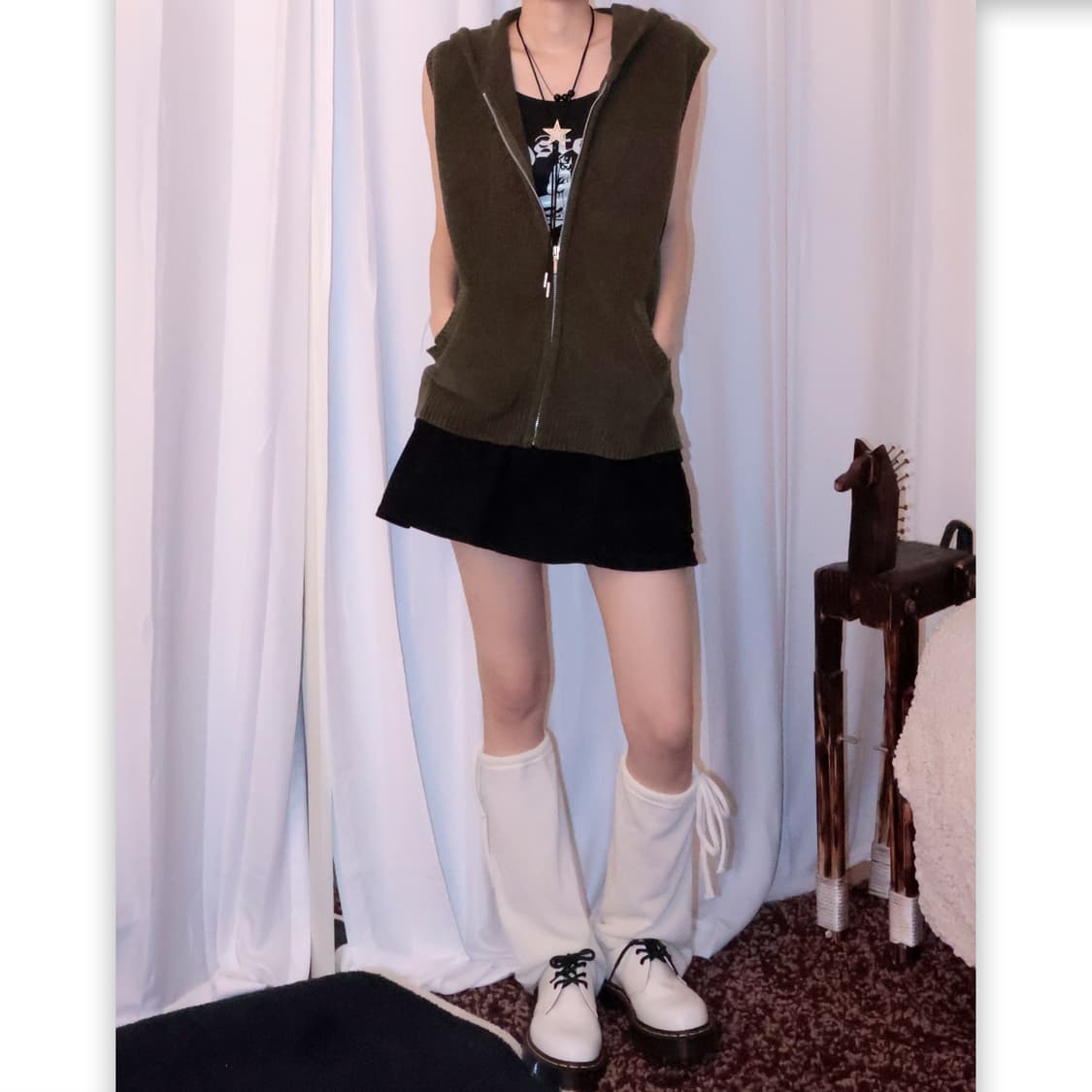 Knitting Sleeveless Hooded jk 상품이미지2