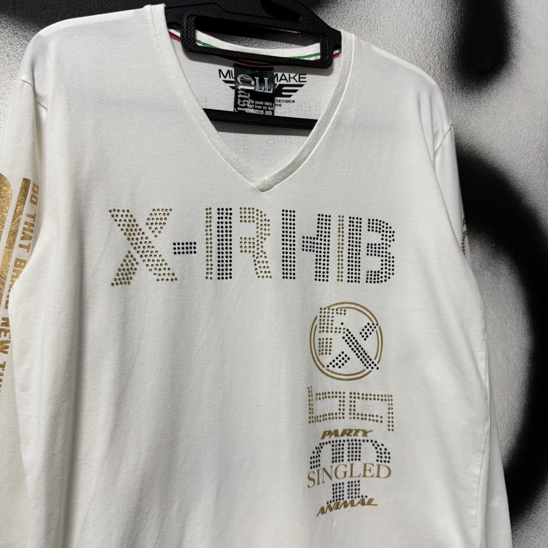 VTG 빈티지 브이넥 비즈 , 풀 프린팅 롱 슬리브 티셔츠 상품이미지3