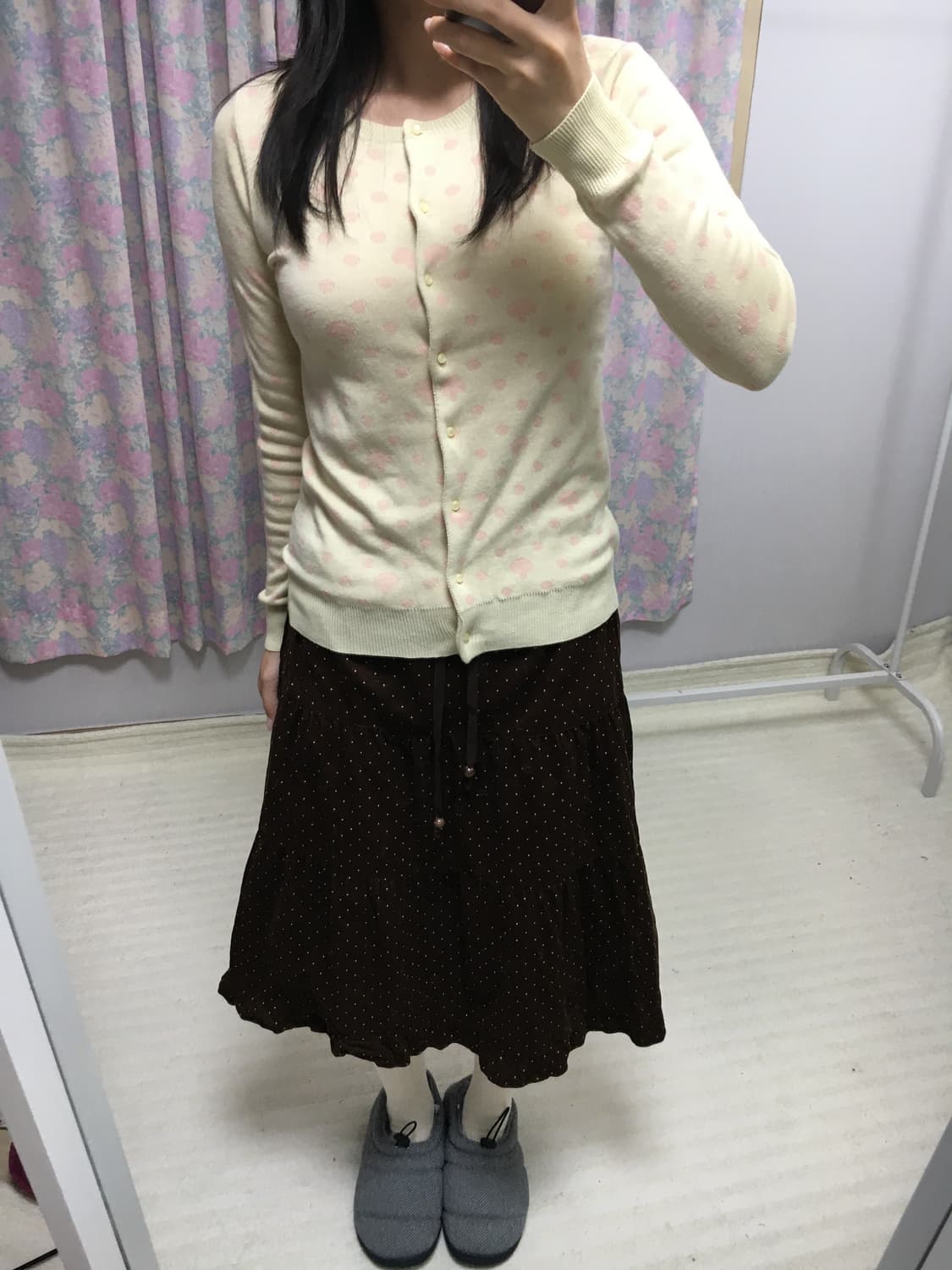 브라운 도트 미디 스커트 상품이미지2