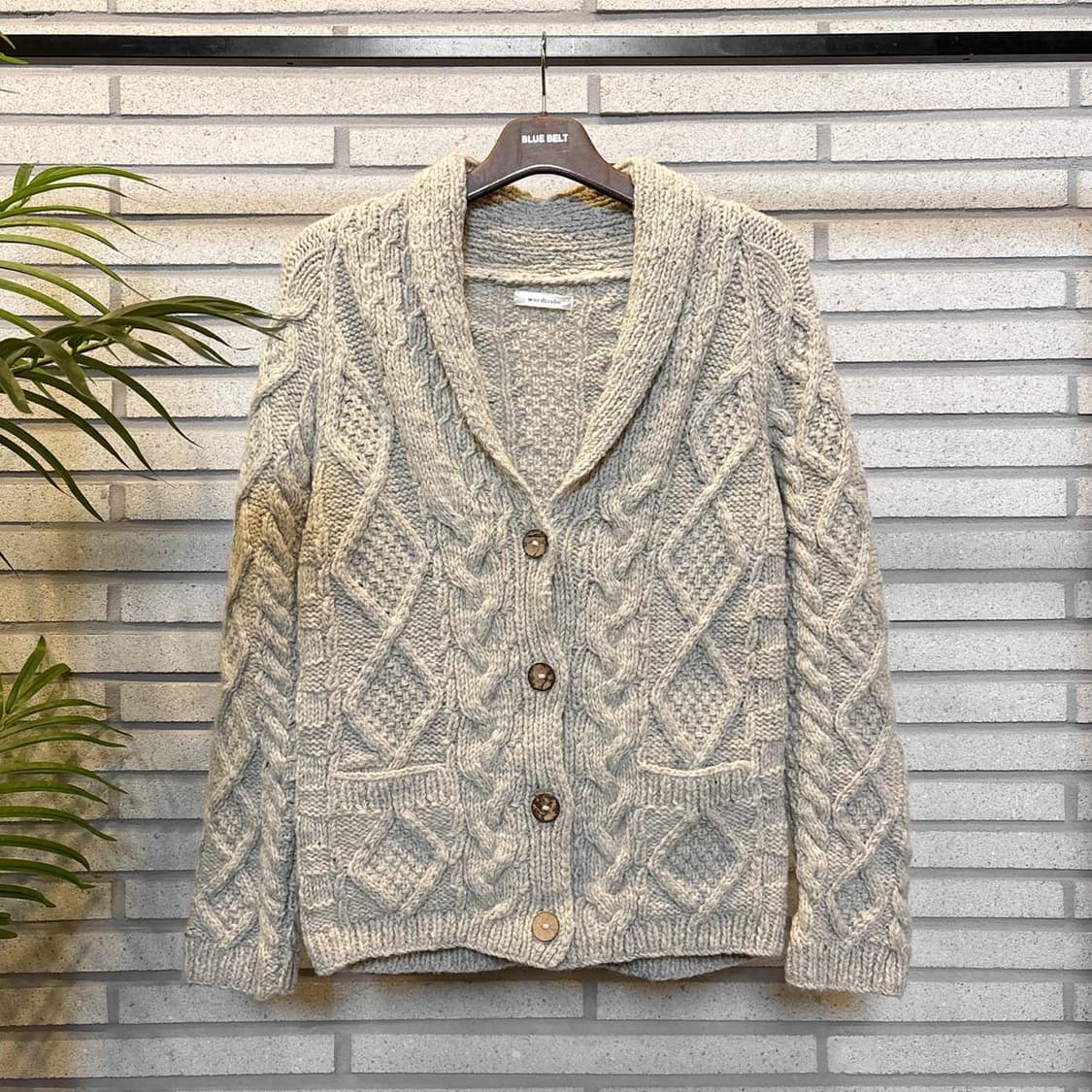 JPN VINTAGE 케이블 니트 가디건 칼라넥 투포켓 디테일 아이보리 상품이미지2