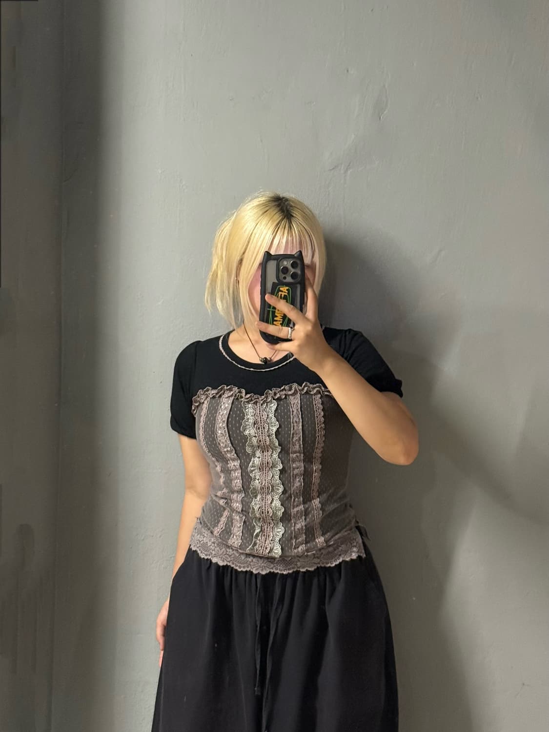 axes femme lace-up detail layered top 상품이미지2
