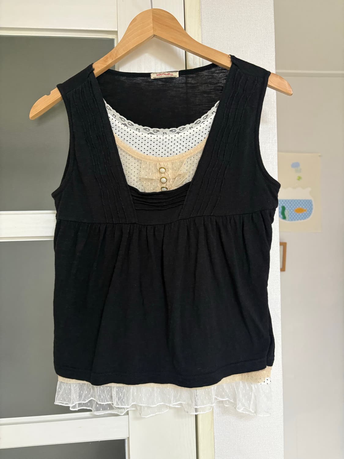 블랙 도트 레이스 레이어드 슬리브리스 상품이미지1