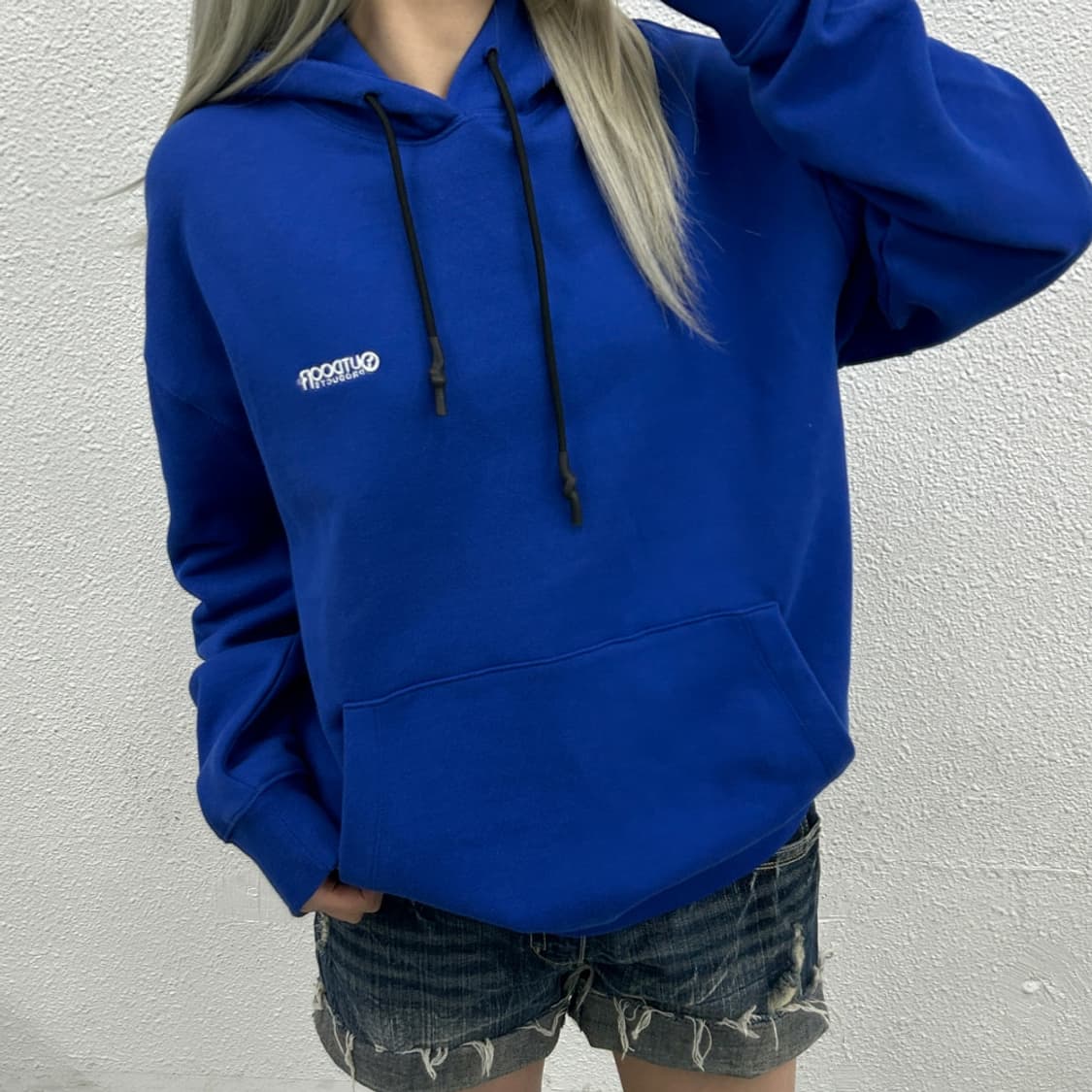 아웃도어 패치로고 블루 후드 S 상품이미지1