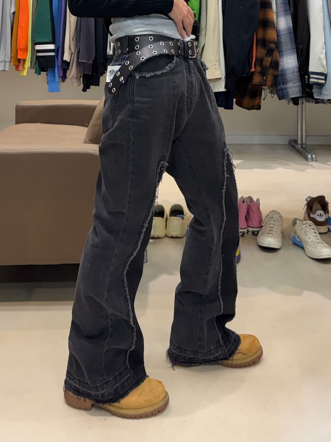 하레 프론트 컷오프 부츠컷 데님 팬츠 상품이미지7